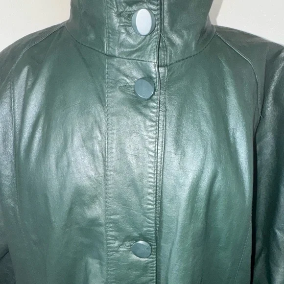 Vintage PELLE New York Milano Green Leather Women’s Coat Jacket-Size Medium - Picture 10 of 15